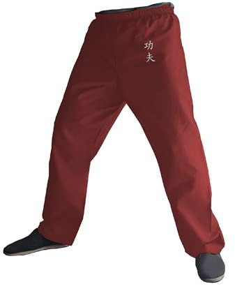 TA0 Kung Fu Pants Kampfsport Kimono für Damen und Herren Wing Chun Hose Baumwolle 100%, Burgunderrot Kung Fu, L