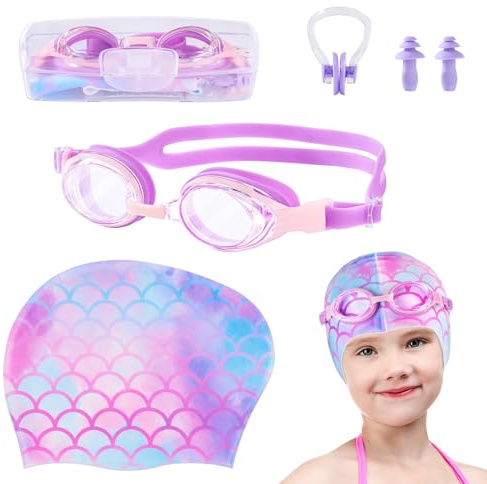 2 Pack Kids Swim Cap Durable Silicone Swim Caps for Boys Girls Toddler Waterproof Bathing Pool Swimming Caps Comfortable Kids Mermaid Unicorn Swimming Hats for Long and Short Hair