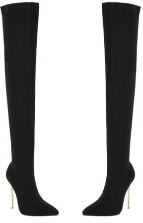 Beaupretty Botas De Mujer Altas Por Encima Rodilla Botas De Tacón Fino y Tacón Alto Piel Sintética Antideslizante Invierno Otoño Para Mujer Talla 38 Negro