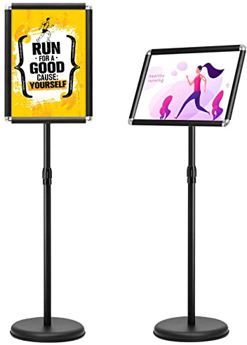 HOMASIS Espositore A4/A3 Regolabile in Altezza, Porta Menu Ristorante in Alluminio, Porta Poster per Cornice Girevole a 360° con Base, Supporto per Presentazioni per Pubblicità (2, Nero, A3)