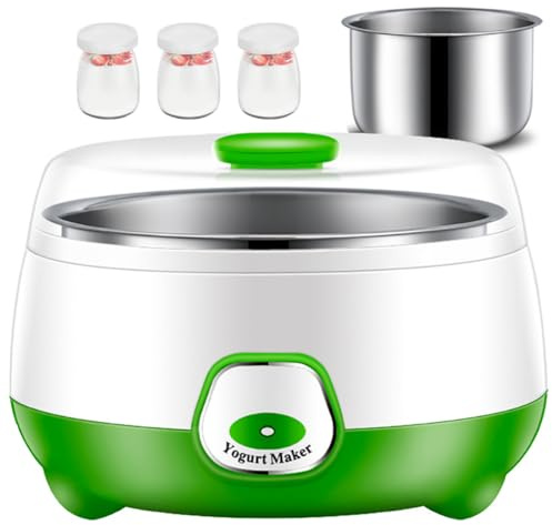 Elektrisk yoghurtmaskin, 1 l yoghurtmaskin med konstant temperaturkontroll, 3 glaskoppar, rostfritt stålfoder, multifunktionell hemlagad yoghurtmaskin för kök