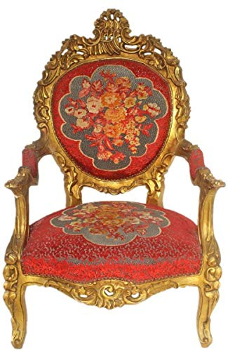 Casa Padrino Barock Thron Sessel Rot Blumenmuster/Gold 70 x 70 x H. 120 cm - Prunkvoller handgefertigter Königssessel - Hochzeitssessel - Barock Möbel