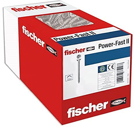fischer 670623 FPF Power-Fast II 3.5 x 18 mm Chipboard Wood Screws, Countersunk Head with Inner Star TX, Fully Threaded, Galvanised Blue Passivated, Box of 200