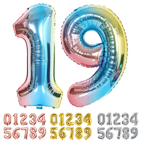 Ponmoo Foil Balloon Number 19/91 Gradient Blue, Giant Numbers 0 1 2 3 4 5 6 7 8 9 10-19 20-29 30-39 40-49 50-60-70-80-90-100, Large Balloons for Wedding Anniversary Birthday Party Decoration