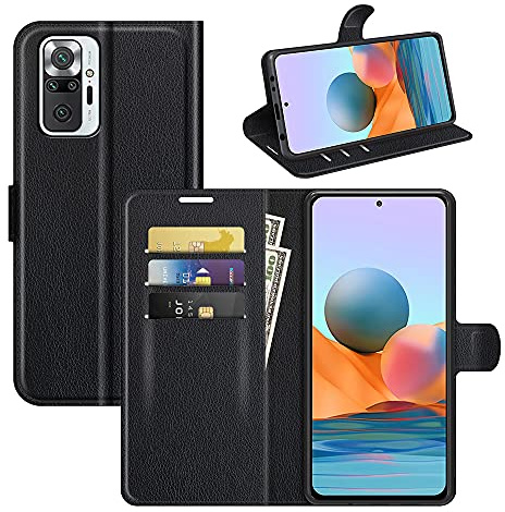 Fertuo Coque pour Xiaomi Redmi Note 10 Pro, Antichoc Portefeuille Étui Housse en Cuir à Rabat Flip Cover Case avec Porte Carte, Boucle Magnétique pour Xiaomi Redmi Note 10 Pro, Noir