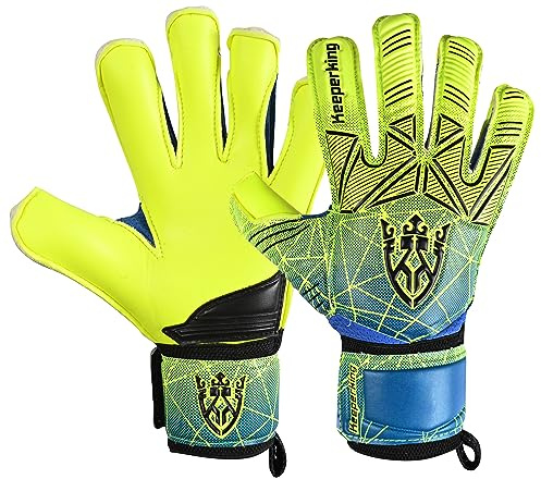 Keeperking Unisex Goalkeeper Football Gloves for Adults, Children, Teenagers with and without Finger Protection, Removable Fingersave, 4 mm (7, Yellow)
