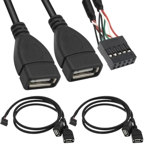 Xiatiaosann USB 2.0 A to 10 Pin Motherboard Female Header, 2 PCS Dual Type A USB Female to 10 Pin Connectors Cable, USB Expansion Adapter - Used to Add Dual USB Ports on Motherboard
