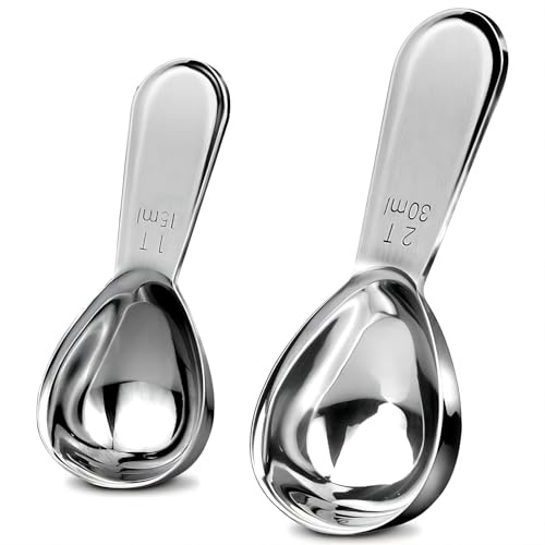 GREATLINK Stainless Steel 430 Coffee Scoop, Coffee Measuring Spoon Short Handle for Measuring Coffee, Milk, Tea,Sugar,Lemon juice, and olive oil,Set of 2(15 ml & 30 ml)