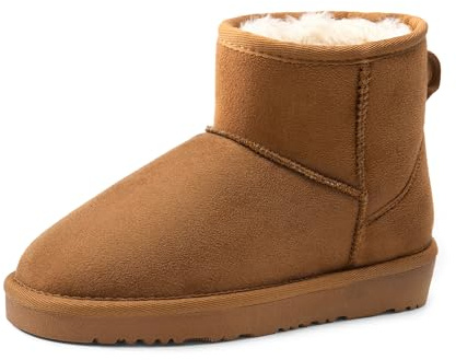 DREAM PAIRS Toddler Boys Girls Lined Ankle Snow Boots Kids Winter Shoes Fuzzy Classic Kid's Low Boot,Size 2 Big Kid,Camel,KSB214-1