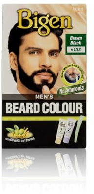 Bigen Men's Beard Colour | No Ammonia Formula with Aloe Extract & Olive Oil (Pack of 1, Beard 102 - Brown Black)