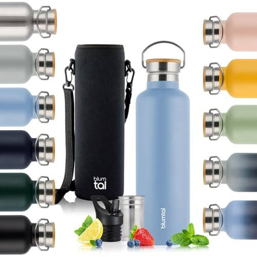 Blumtal Thermosflasche 500ml - doppelwandige Trinkflasche Edelstahl 500ml - Isolierflasche 500ml BPA frei - Edelstahl Trinkflasche 500ml - Teeflasche - Trinkflasche Thermo - Sportflasche - Grey Blue