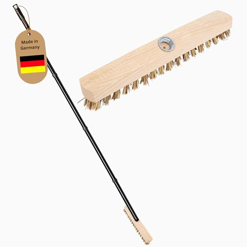 Escobilla de madera con cerdas con rosca y mango roscado, cuatro piezas, cepillo para fregar para el suelo, ideal para limpiar balcón, terraza, jardín, interior y exterior