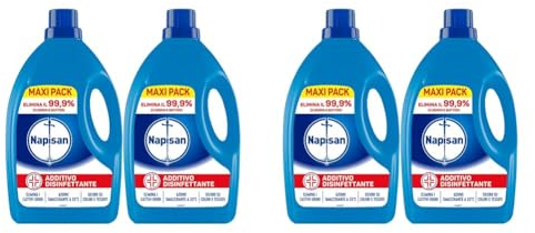 Napisan Additivo Disinfettante Lavatrice, Confezione da 4 x 2.2 Litri di Additivo Liquido per Lavatrice, Contro i Batteri e i Cattivi Odori
