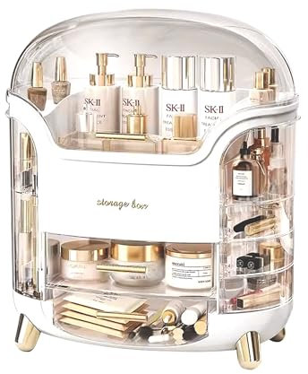 Organizer Trucchi Antipolvere Trasparente Organizzatore di Trucco con Coperchio Skincare Make Up Organizer Espositore di Cosmetici Grande Capacità per Vanità da Appoggio Camera da letto Bagno