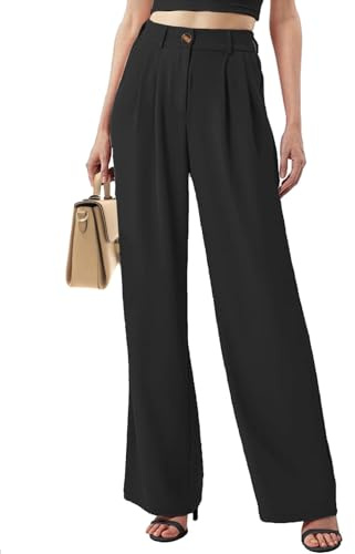 CheChury Mujer Pantalones Cintura Alta Casual Pantalon Pierna Ancha Trabajo Pantalones Sólido Cintura Elástica Pantalon Piernas Rectas Largos Pantalones con Bolsillos Oficina Mujer Pantalón de Vestir