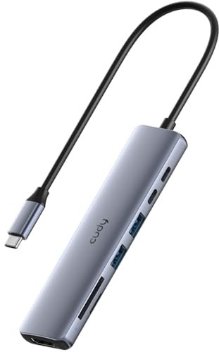 Cudy Hub USB C 7 En 1, Adaptador Multipuerto con HDMI 4K, 1 Ranura SD, 1 Ranura TF, 2 USB-A 3.2, 1 USB-C 3.2, 100 W PD, Compatible con MacBook, iPhone 15/16, Surface, iPad, UH407