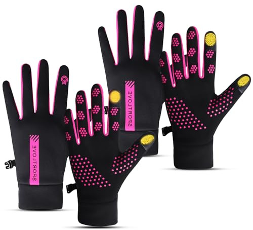 GLGHMH 2 Pairs Winter Thin Thermal Gloves Waterproof Finger Touch Screen Non-Slip Cold Resistant Gloves Windproof Warm Winter Running Gloves for Womens Outdoor Sports,Cycling,Driving,Hiking (2 Black)
