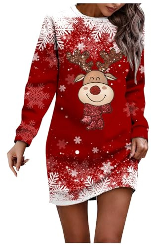 Xiaojiu Robe Noël Tricotée Femme,Robe De Noel Robe Soiree Paillette Grande Taille Robe Sexy Femme Chic Classe Robe Pull De Noel Femme Grande Taille Noel Robe Sweat Robe Renais(Rouge5,XL)