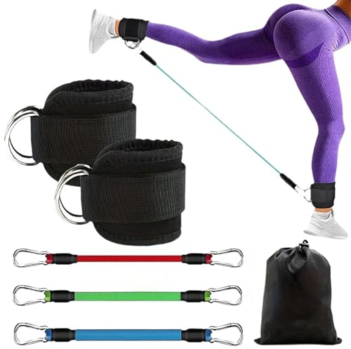 Syiyunran Sangle Cheville Musculation Poulie - 1 jeu Footstrap Câble de Traction Pour L'entraînement Fitness à la Straps Bracelets Femme et Homme Ankle Unisex Footstraps Fortement Rembourré Noir