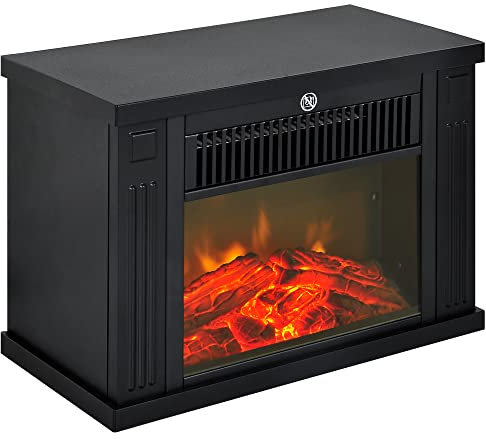 HOMCOM Elektrokamin mit Heizung, elektrischer Kamin mit LED Flammeneffekt, 600/1200 W Dekokamin, elektrisch Kaminfeuer Kaminofen, Schwarz