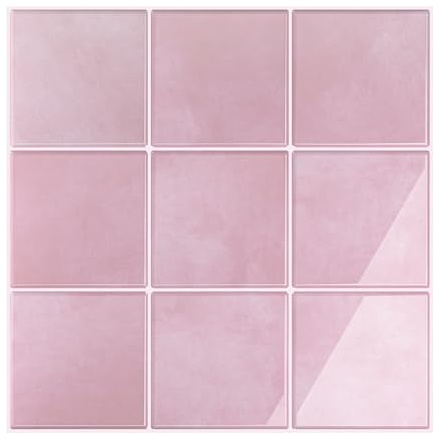 VEELIKE Square Peel and Stick Backsplash Tiles Pastel Pink Back Splash Stick on Tiles for Kitchen Wall 12 Sheets Self Adhesive Waterproof Ceramic Tile Vinyl Stickers for Bathroom RV Renters 12''x12''