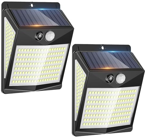 Utomhus Led Solar Light, 2 stycken Utomhus Led Solar Spotlights med Rörelsesensor, 238 LED 3 Lägen Vattentät Sollampa för Trädgård, Innergård, Uteplats, Garage, Vägg (Kall vit)