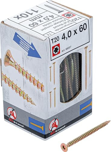 BGS Diy 88007 | Vis multifonctions | profil en T (pour Torx) T20 | 4,0 x 60 mm | 110 pièces