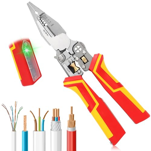 6 in 1 Abisolierzange mit Strommessfunktion, Elektriker Zange, Multifunktionale Abisolierzangen Elektrische Zange Abisolierwerkzeug mit Spannungsprüfer zum Abisolieren Wickeln Spalten