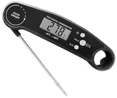 Greenfields Digital Meat Thermometers for Kitchen, IP65 Waterproof Food Thermometer with Temperature Probe, Oven BBQ Grill Roast, Instant Read Cooking Thermometer with Large LCD Sugar Jam Oil (Black)