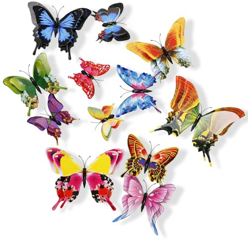24 Pcs 3D Butterfly Wall Sticker Decor, Butterfly Stickers for Party Decorations with Gum for for Girls Bedroom Baby Nursery （Coloured）