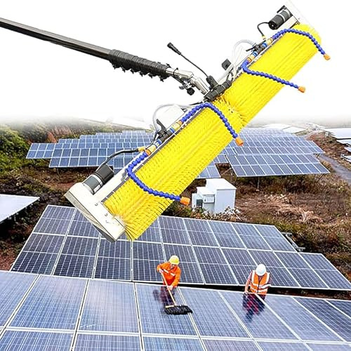 Electric Photovoltaic Cleaning Roller Brush Machine with 5m Adjustable Telescopic Rod, Water Fed Pole Kit for Window, Roof & Outdoor Glass Washing Equipment