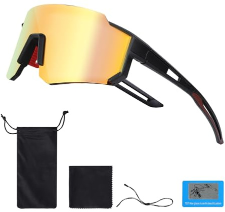 AiQInu Lunettes de Sport pour Hommes & Femmes, Lunette de Soleil Sport Polarisée, Protection UV, Lunettes de Soleil Légeres pour Cyclisme, Course, Golf, Ski, Baseball, Pêche, Beachvolleyball, Noir