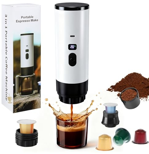 3-in-1 Portable Espresso Machine,Coffee Maker Self-Heating USB-C Interface Compatible with Ground Coffee and Big/Small Capsules RV & Home Portable Espresso Machine Ideal Companion for Hiking Trips