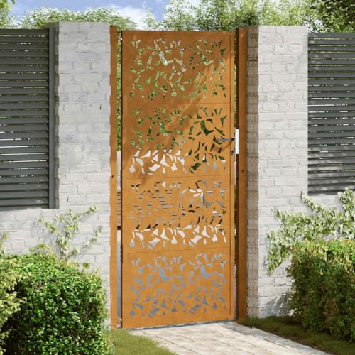 Générique Porte de Jardin Acier résistant aux intempéries Design Feuilles,Quincaillerie, Clôtures & barrières, Portillons, Brun (Poids 29.05KG)