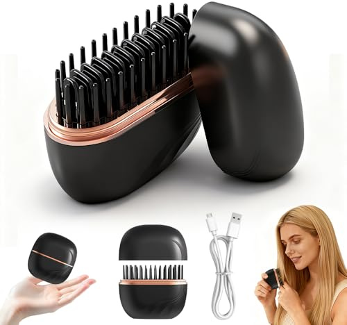 HOVCEH Spazzola Lisciante Portatile, Mini Piastra per Capelli, 3 Temperature, Spazzola per Lisciare i Capelli Portatile Ricaricabile, Riscaldamento Rapido e Ricarica per Capelli Fini e Morbidi