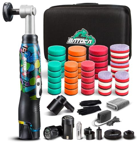 BATOCA S6 Cordless Mini Car Polisher Buffer Sander Dual Action Rotary Polishing Machine Orbital DA For Car Detailing Polish with 2x 2.0Ah Battery 6 Speeds 1000-5000RPM 1 Inch 2 Inch Polishing Pads Kit