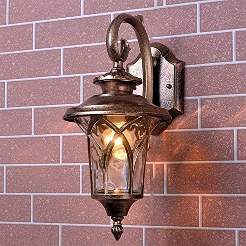 XANAYXWJ Traditionell bronsfinish Aluminium Trädgårdsvägglampa med klart vattenglaslykta Vattentät armatur för ytterdörr och bakgård upp och ner veranda Vägglampa 36 cm