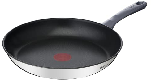 Tefal Daily Cook - Sartén de 28 cm, Apto inducción, antiadherente, revestimiento titanio, Thermo-signal, sin PFOA, apto lavavajillas y horno, acero inoxidable