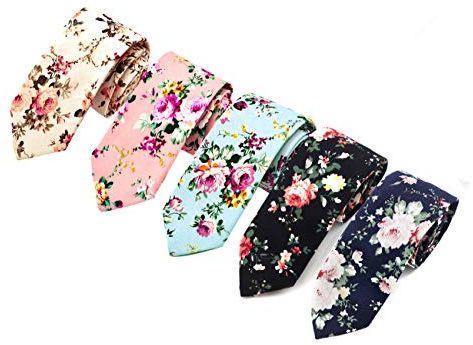 Men's Floral Ties, Cotton Flower Print Skinny Tie Set (5 Pack)