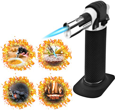 Flambierbrenner Bunsenbrenner Shisha Feuerzeug Mini Gasbrenner - Nachfüllbar mit Ständer verstellbare Sturmflamme - Flambiergerät Küchenfackel Küchenbrenner mit Jet Flamme Sicherheitsschloss (2 Stück)