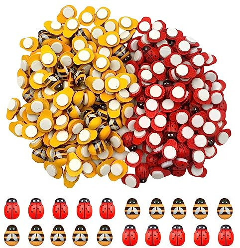 Coccinelle di api in legno, 200 Pezzi mini api e coccinelle in legno autoadesive sul retro piatto Abbellimenti per l'artigianato Creazione di biglietti per album di ritagli Ornamenti fai da te