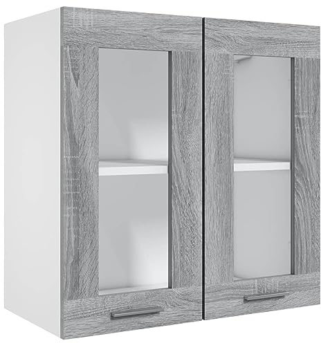 vidaXL Hängeschrank, Wandschrank für Küche, Küchenschrank mit viel Stauraum, Geschirrschrank Schwebeschrank Schrank, Glas Grau Sonoma Holzwerkstoff