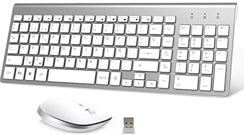 Teclado y Ratón Inalámbrico - QWERTY Español Compactom Ergonómico, Portátil para PC/Laptops/Smart TV - Blanco