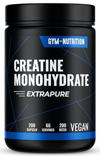 CREATIN Monohydrat Kapseln 3000mg – 200 hochdosierte, vegane Kapseln, Kreatin Monohydrat, Mesh 200, produziert in Deutschland, 66 Portionen