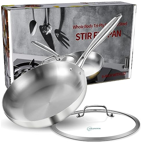 8.5-Inch Stainless Steel Frying Pan with Lid | PFOA & PTFE Free Skillet