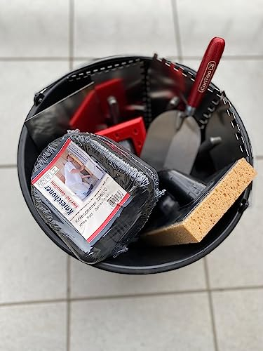 Contoo CT02 Kit de lavage pour carreleur, truelle dentée, seau de construction 16 l, planche à laver, kit artisanal avec genouillères