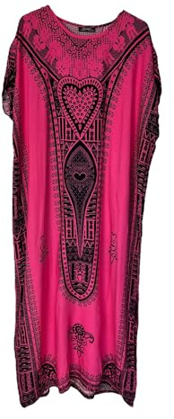 Kiran Fashion New Womens Long Maxi Cotton Kaftan Dress Summer Dashiki African Beach Cover One Size (Pink)