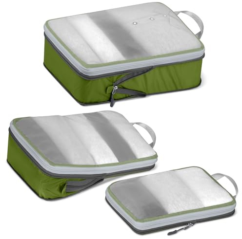 Cipway Bolsas Compresion Viaje, Malla Ligero Bolsas de Viaje Organizador para la Mochila Maletas de Almacenamiento en el Hogar(Verde, 3 Unidades)