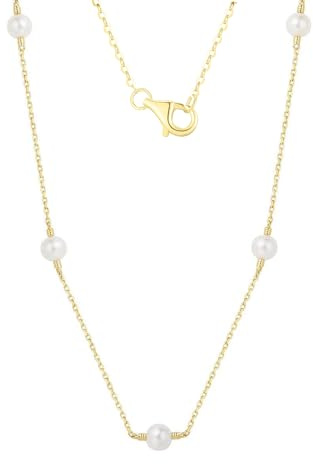 Caratant 14k Solid Gold Cultured Pearl Jewelry Sets,No fading, No allergies, AAA+ Quality Freshwater, Manual sorting,Necklace,Bracelet,Earrings (Petite 7 Cultured Pearl Station Necklace)