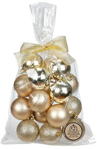 Inge-glas Weihnachtskugeln Kunststoff 6cm 16er Set - bruchsicher & mit Glitzer - Christbaumkugeln für Weihnachtsbaum - Weihnachtsbaumkugeln & Christbaumschmuck zu Weihnachten Champagner - Creamy Gold